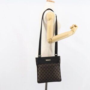 GUCCI GG Canvas Shoulder Bag Brown Silver 019 0348 Auth 153116